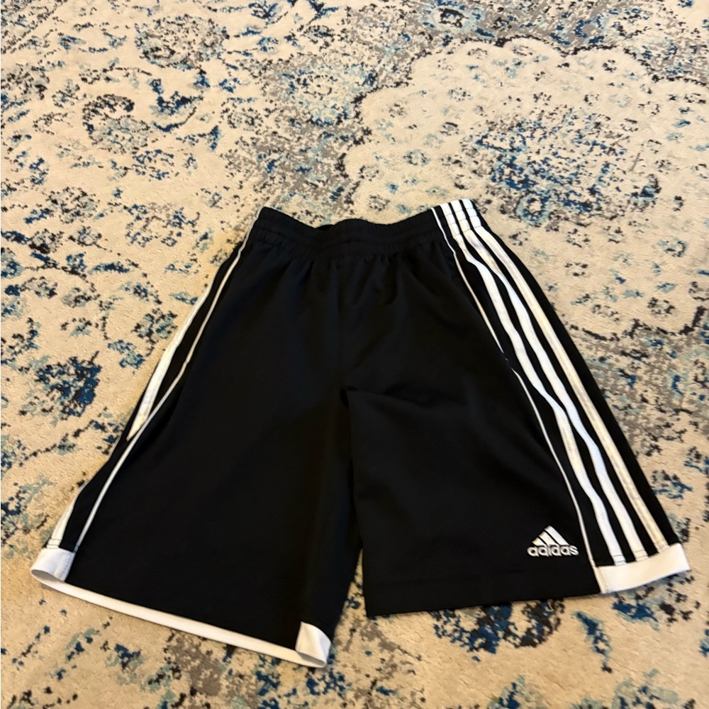 Adidas Black Athletic Shorts with White Stripes kids large
